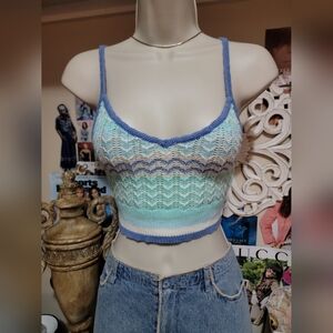 American Eagle Blue and White Cropped Top